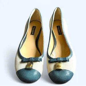 DOLCE &amp; GABANNA Canvas and Embossed Leather Lizard Ballet Flats • Size 37 EU