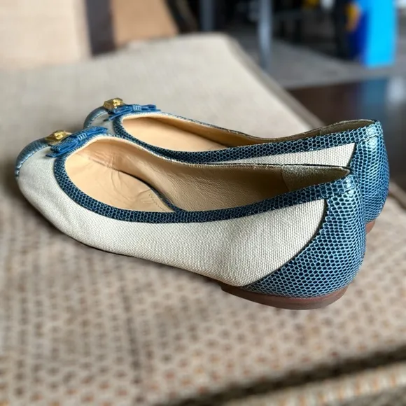 DOLCE &amp; GABANNA Canvas and Embossed Leather Lizard Ballet Flats • Size 37 EU
