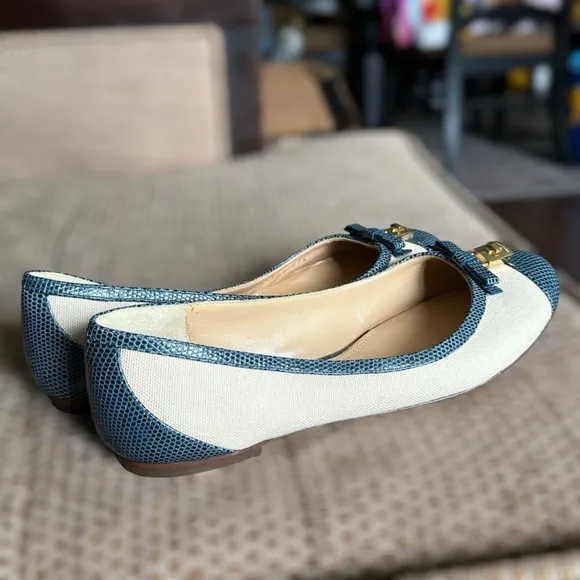 DOLCE &amp; GABANNA Canvas and Embossed Leather Lizard Ballet Flats • Size 37 EU