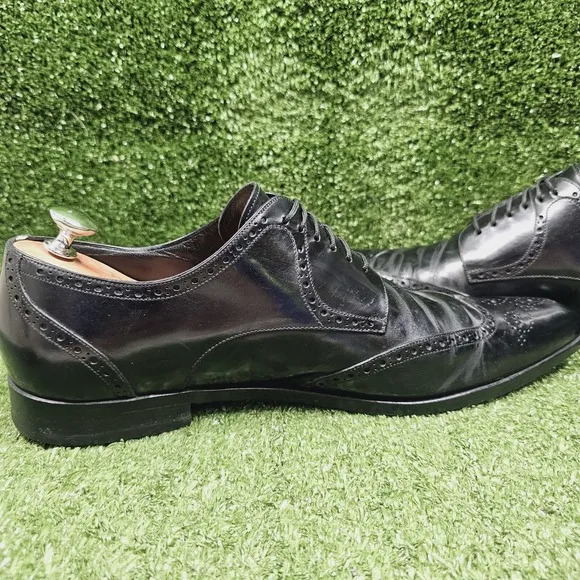 Dolce &amp; Gabbana Black Leather Wingtip Brouge Dress Shoes Italy Mens Size 10