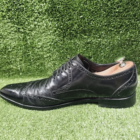 Dolce &amp; Gabbana Black Leather Wingtip Brouge Dress Shoes Italy Mens Size 10