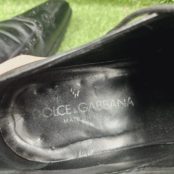 Dolce &amp; Gabbana Black Leather Wingtip Brouge Dress Shoes Italy Mens Size 10