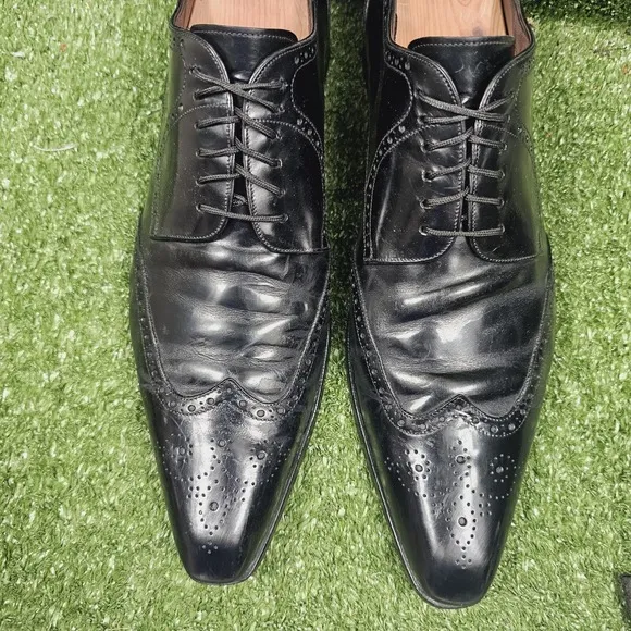 Dolce &amp; Gabbana Black Leather Wingtip Brouge Dress Shoes Italy Mens Size 10