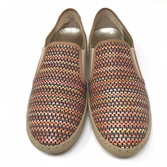 Donald Pliner Maya Shoes Women's 6.5 Brown Colorful Raffia Woven Loafer Flats