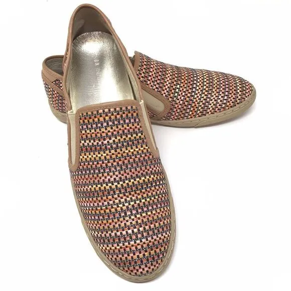Donald Pliner Maya Shoes Women's 6.5 Brown Colorful Raffia Woven Loafer Flats