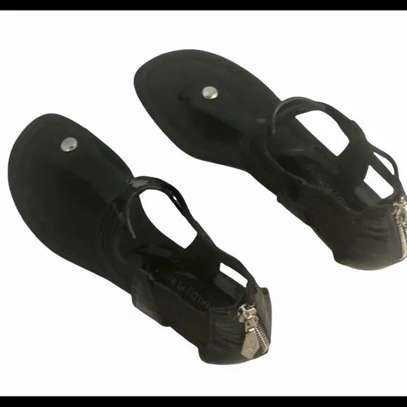 Donald Pliner Black Patent Leather Wedge Sandals Size 7.5