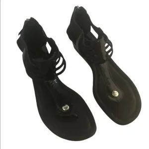 Donald Pliner Black Patent Leather Wedge Sandals Size 7.5