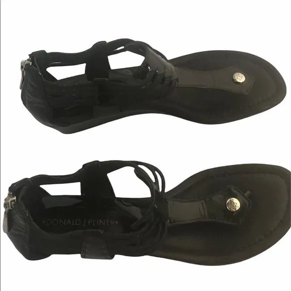 Donald Pliner Black Patent Leather Wedge Sandals Size 7.5