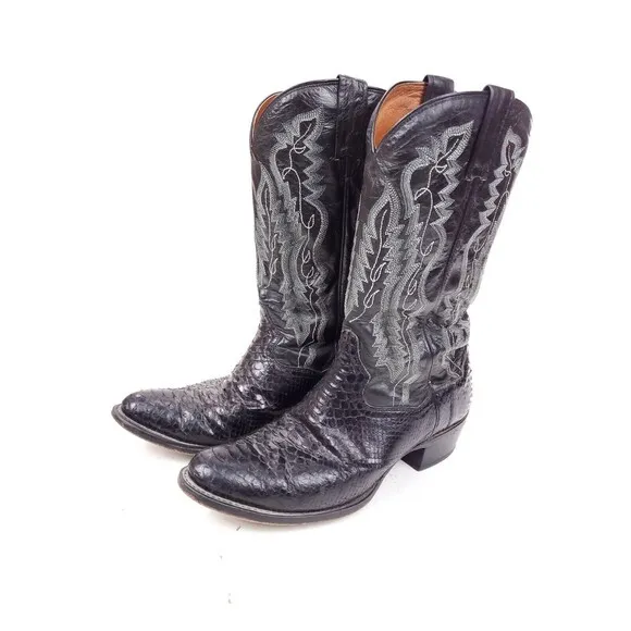 DPP3037 Dan Post Python Snakeskin Cowboy Western Boots Sz 8.5 EW Black