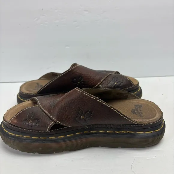 Dr Martens Women’s Brown Leather Sandals Slides Floral Flowers Size 9