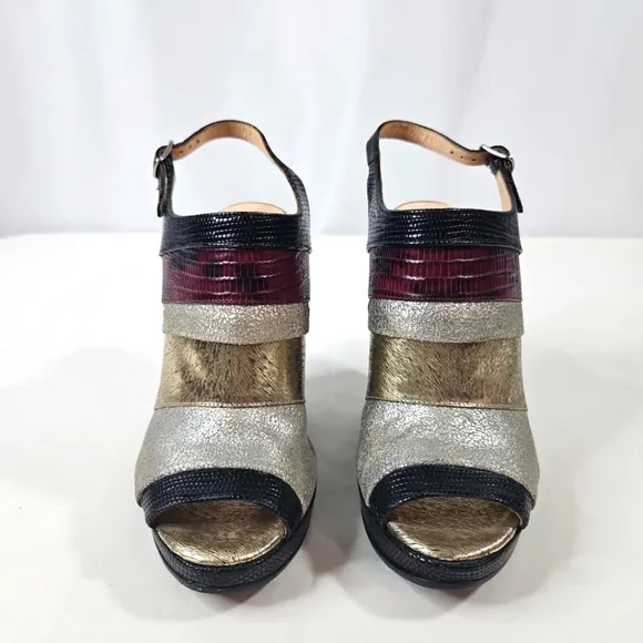 Dries Van Noten Black Gold Red Stripe Wedge Shoes Size 36