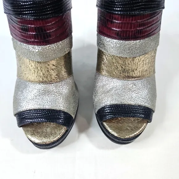 Dries Van Noten Black Gold Red Stripe Wedge Shoes Size 36