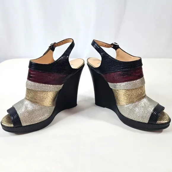 Dries Van Noten Black Gold Red Stripe Wedge Shoes Size 36