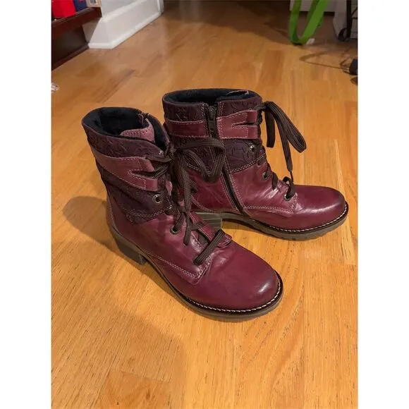 Dromedaris Kara Women's Dark Red Leather Boots Size 38 (US 7.5-8) Lace-Up