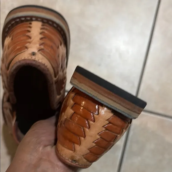 D’santy Mexican Men's Brown Leather huaraches Loafers classic mexican Sz 9