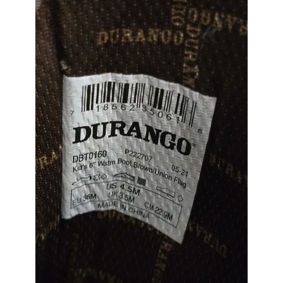 Durango Western Boots Size Y 4.5 M   Eu 36  American Flag  Square Toe Euc Kids