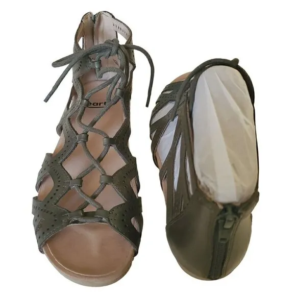 Earth Linden Lehi Green Strappy Sandals, Woman's Leather Sandals