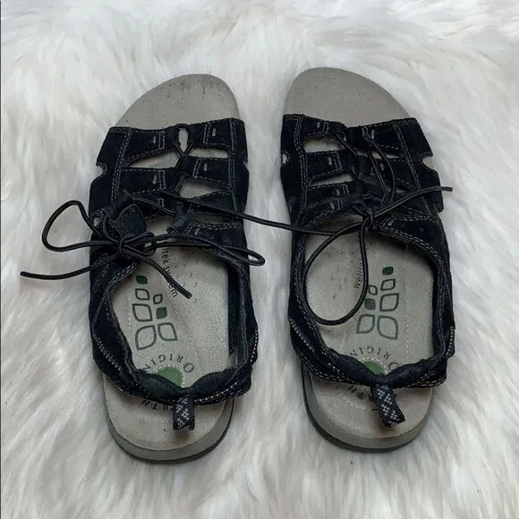 Earth Origins Sassy Black Suede Sandals Sz…