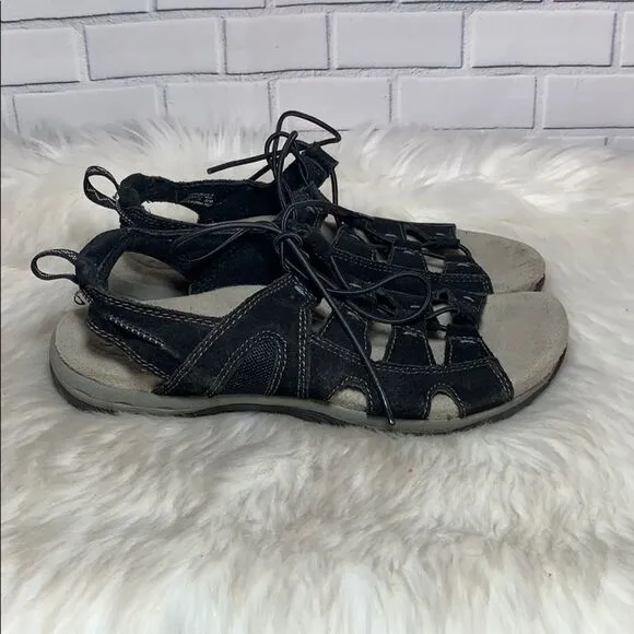 Earth Origins Sassy Black Suede Sandals Sz…