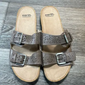 Earth tan leather slides woman’s size 10 wide (b28)