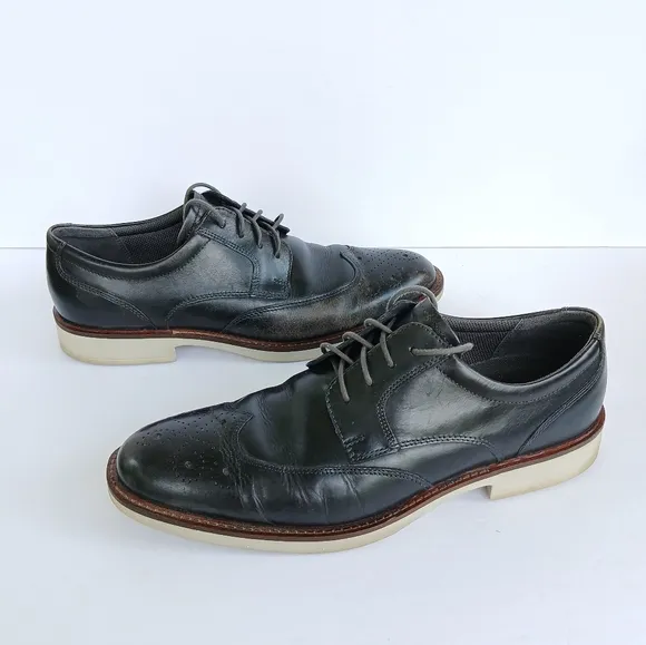 Ecco Black Leather Wingtip Biarritz Brogue Derby