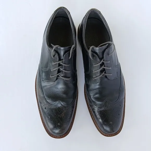 Ecco Black Leather Wingtip Biarritz Brogue Derby