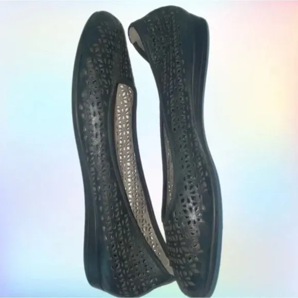 ECCO Black Touch Laser Cut Ballerina Leather flats Size 39US Size 8