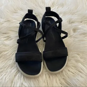 Ecco chunky black white platform‎ comfort sandals size 38