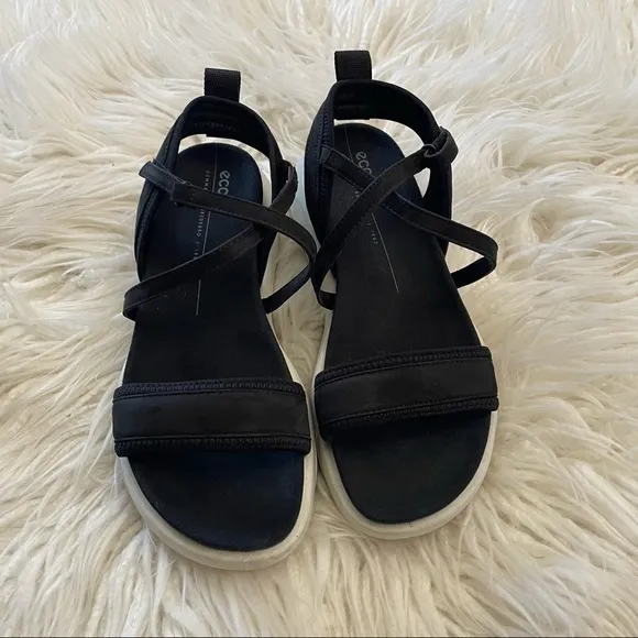 Ecco chunky black white platform‎ comfort sandals size 38