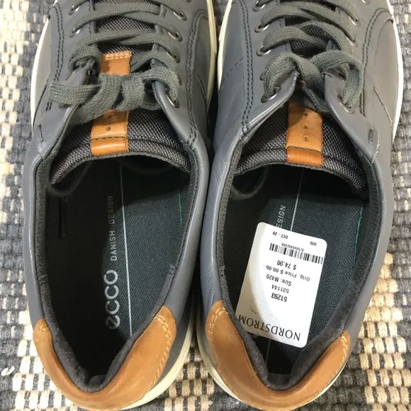 Ecco Kyle Classic Mens Sz EU 42 US 8 Gray Leather Casual Sneakers Lace Up Shoes