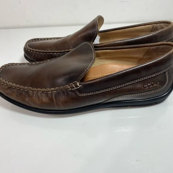 Ecco Shoes Classic Moc Loafers Flats Slip On Brown Leather Men’s 44