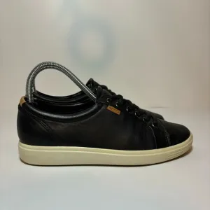 Ecco Soft 7 Black Leather Sneaker White Trim Womens Size US 7 EU 38 Casual Shoes
