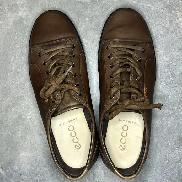 ECCO Soft 7 Brown Leather Casual Sneakers Shoes - Men’s Size US 12 / EU 46 Wide