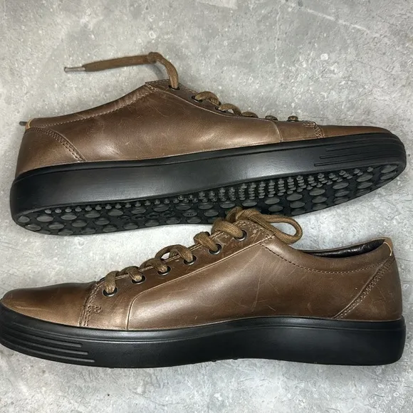 ECCO Soft 7 Brown Leather Casual Sneakers Shoes - Men’s Size US 12 / EU 46 Wide