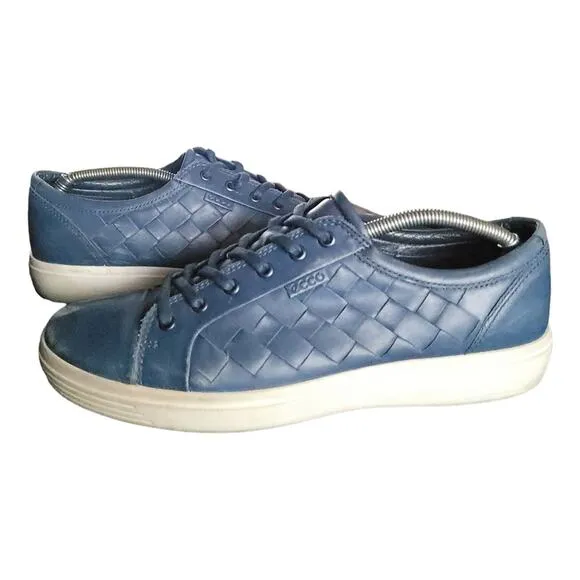 ECCO Soft 7 Shoes Mens 46 EU 12 Blue Woven Leather Sneaker Lace Up Casual