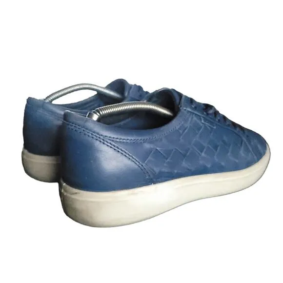 ECCO Soft 7 Shoes Mens 46 EU 12 Blue Woven Leather Sneaker Lace Up Casual