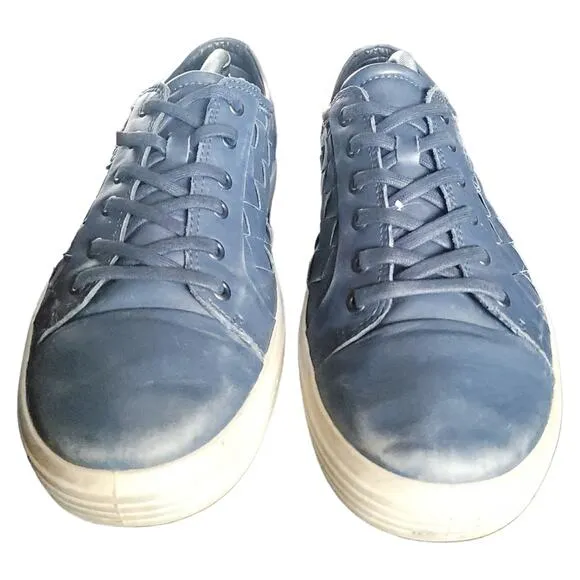 ECCO Soft 7 Shoes Mens 46 EU 12 Blue Woven Leather Sneaker Lace Up Casual