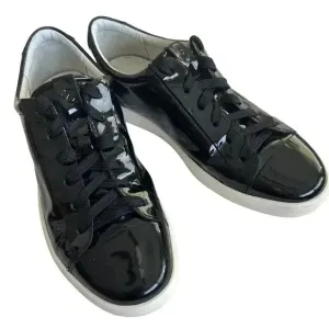 ECCO Soft 7 Womens Size 37 (US 6-6.5) Black Patent Leather Casual Sneakers Shoes