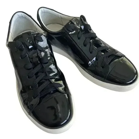 ECCO Soft 7 Womens Size 37 (US 6-6.5) Black Patent Leather Casual Sneakers Shoes