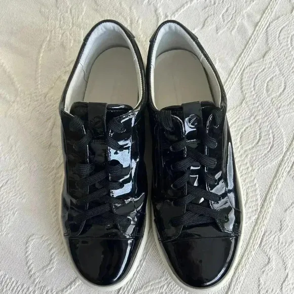 ECCO Soft 7 Womens Size 37 (US 6-6.5) Black Patent Leather Casual Sneakers Shoes
