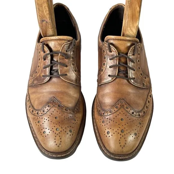 Ecco Vitrus Mens Dress Shoes Wing Tip Leather Oxford Nature Brown SIZE 8 US 42EU