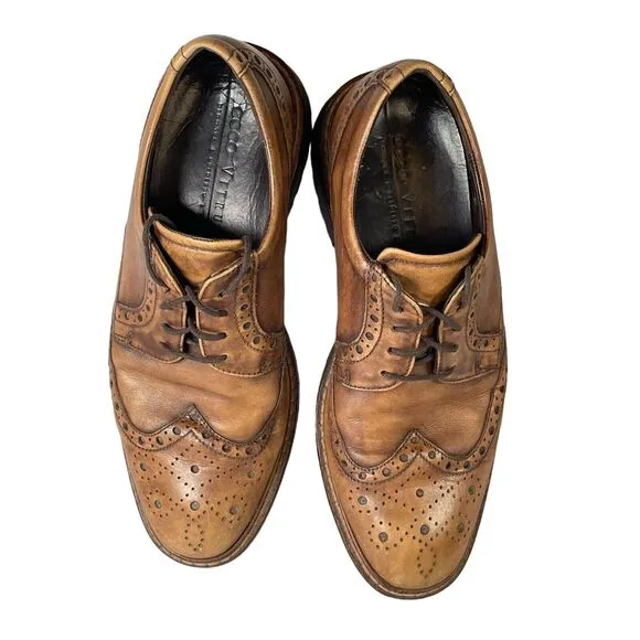 Ecco Vitrus Mens Dress Shoes Wing Tip Leather Oxford Nature Brown SIZE 8 US 42EU