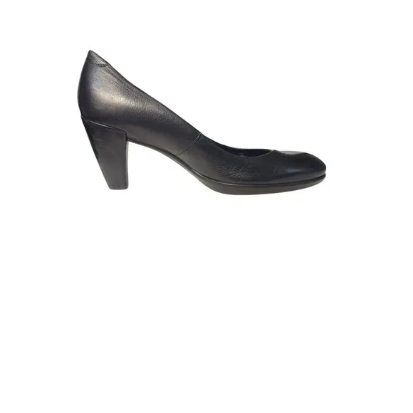 ECCO Womens Black Leather 3&quot; Heels Shoes 40 Size 9-9.5 Plateau Shape