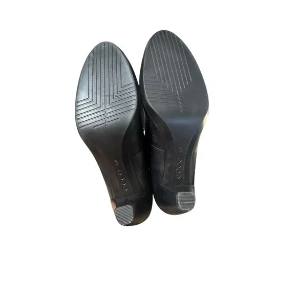 ECCO Womens Black Leather 3&quot; Heels Shoes 40 Size 9-9.5 Plateau Shape