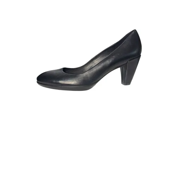 ECCO Womens Black Leather 3&quot; Heels Shoes 40 Size 9-9.5 Plateau Shape