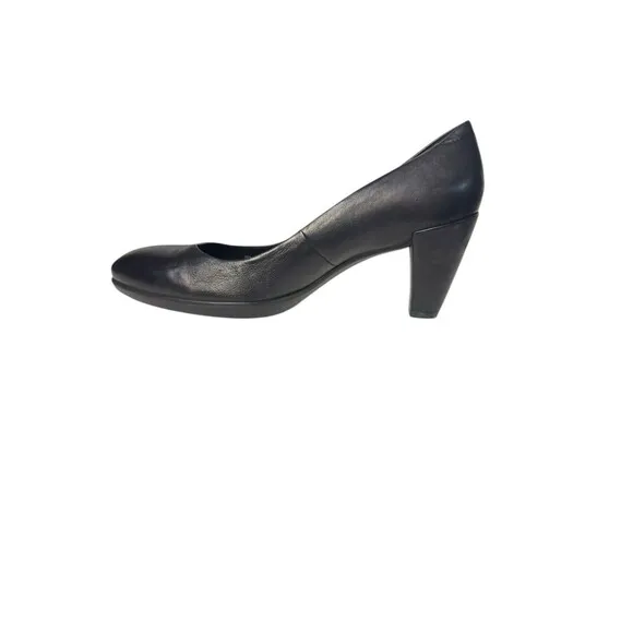 ECCO Womens Black Leather 3&quot; Heels Shoes 40 Size 9-9.5 Plateau Shape