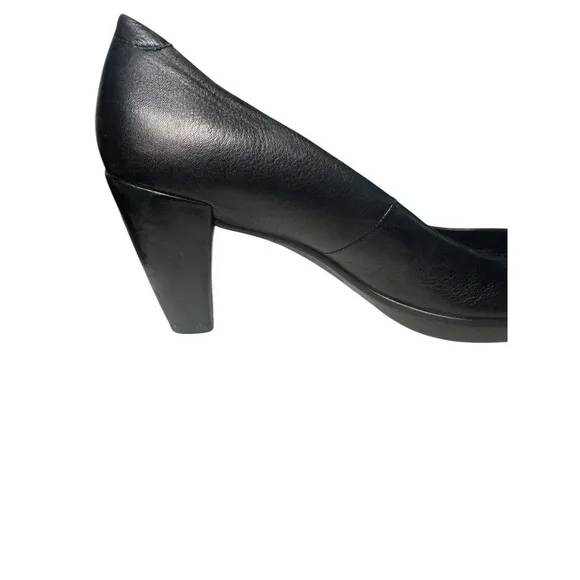 ECCO Womens Black Leather 3&quot; Heels Shoes 40 Size 9-9.5 Plateau Shape