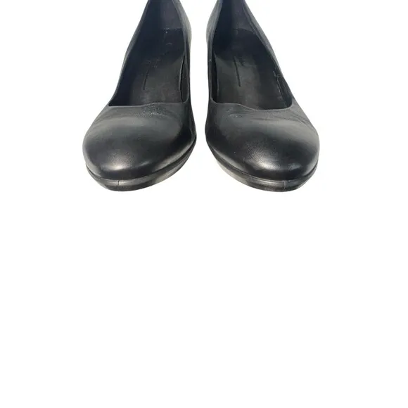 ECCO Womens Black Leather 3&quot; Heels Shoes 40 Size 9-9.5 Plateau Shape