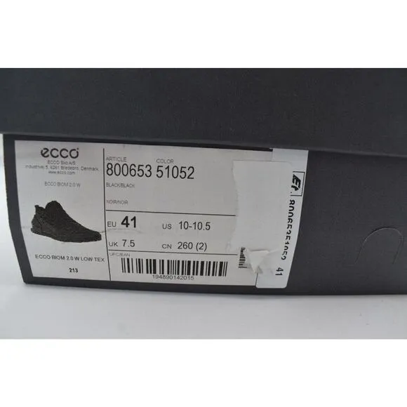 ECCO Womens Size EU 41 US 10-10.5 BIOM 2.0 Low Tex Black Textile Running Shoes