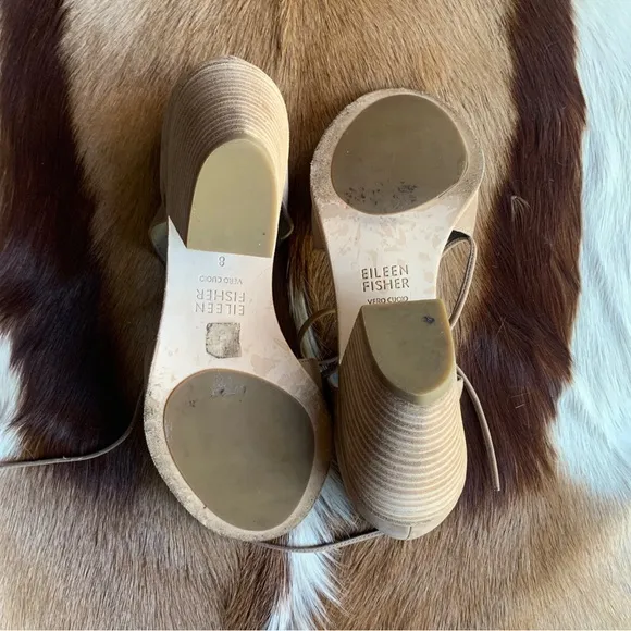 EILEEN FISHER block heels size 8 suede leather sandal heel shoes footwear